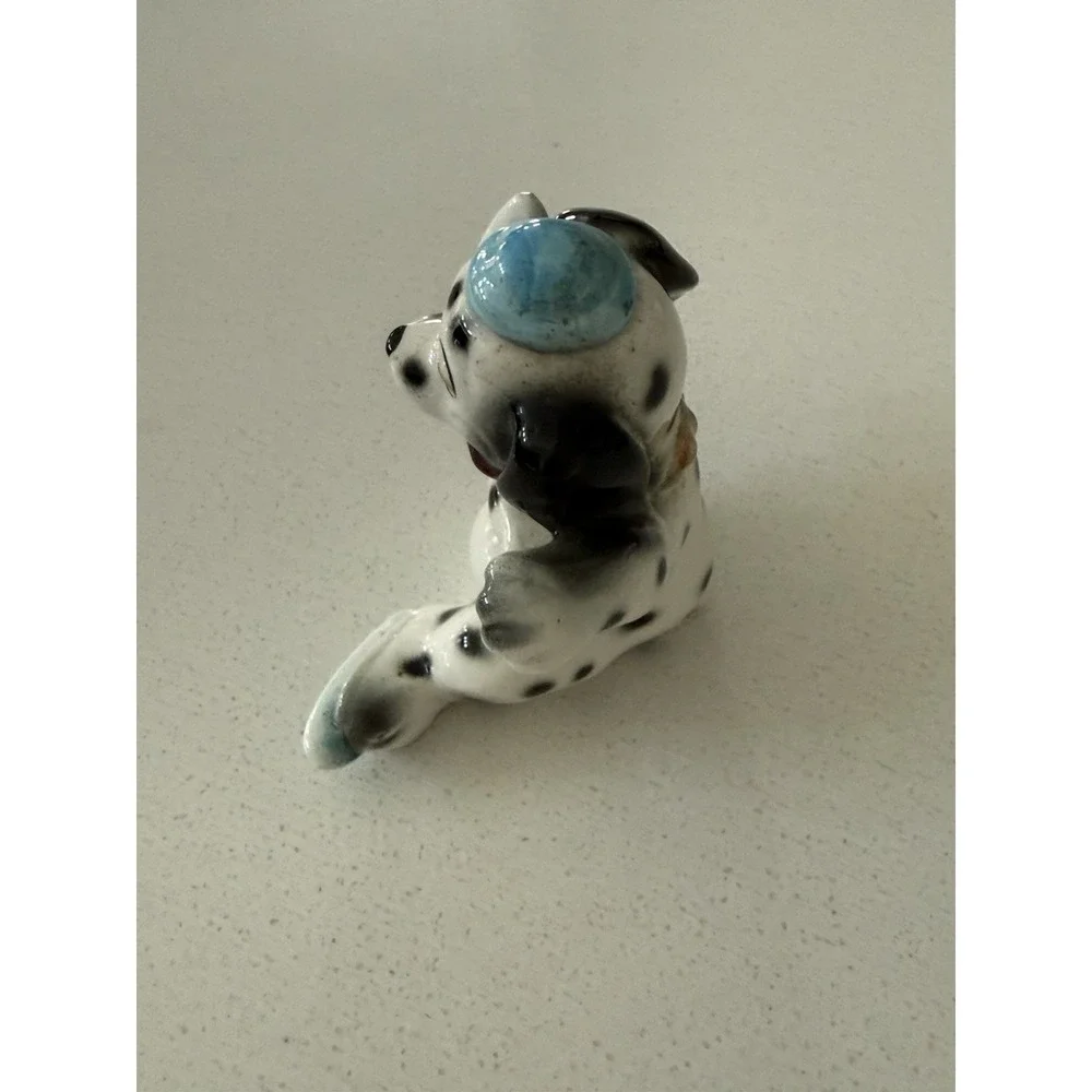 Whimsical Ice Skating Dalmation Dog Porcelain Figurine Black White Japan‎